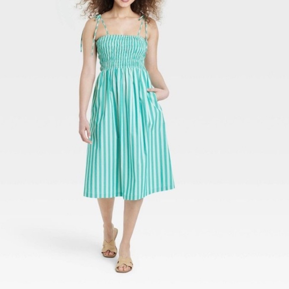 NWT  A New Day Women’s Midi Sundress.     Green and White Striped      S